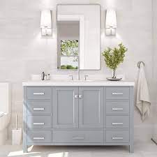 99 tools & home improvement Amazon Com Ariel Bathroom Vanity 55 Inch With Pure White Quartz Countertop And Oval Sink In Gray 2 Soft Closing Doors 9 Full Extension Dovetail Drawers With Backsplash No Mirror Kitchen Dining