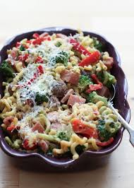 Ham And Vegetable Pasta Skillet With A Light Cream Sauce This Recipe Is One Of My Favorite Ways To Use Bits Of Vegetabl Recipes Skillet Pasta Vegetable Pasta