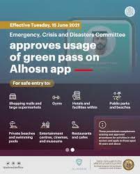 The 'green pass' covid safety protocol in abu dhabi will come into effect from tomorrow, june 15. Ù…ÙƒØªØ¨ Ø£Ø¨ÙˆØ¸Ø¨ÙŠ Ø§Ù„Ø¥Ø¹Ù„Ø§Ù…ÙŠ On Twitter Abu Dhabi Emergency Crisis And Disasters Committee Has Approved Usage Of Green Pass On Alhosn App Based On The Emirate S 4 Pillar Strategy To Combat Covid 19 Focused On