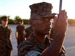 Present... Arms! Recruits with Hotel Company, 2nd Recruit Training  Battalion are evaluated during their Final Drill inspection at Parris  Island, S.C., Apr 16, 2019. The strict nature of close-order drill  reinforces discipline