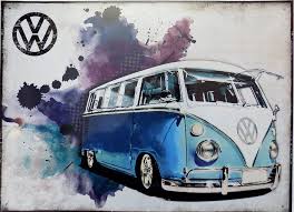 Plaque Metal Vintage Volkswagen Vw Combi Blue Tofmobile Dessin Voiture Van Vw Dessin Moto