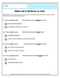 Worksheet Greek And Latin Roots As Clues Read What Each Root Means Then Choose The Correct Meaning Of The Words Latin Roots Latin Root Words Word Study