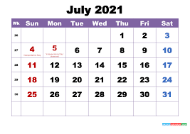 It's an easy to use monthly calendar template of 2021 therefore all types of users can use it. July 2021 Printable Calendar With Holidays Word Pdf