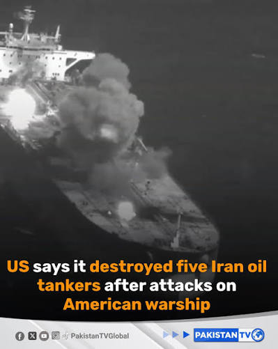 US forces destroyed five Iranian oil carriers after Tehran launched ballistic missiles at an American warship twice in recent days, the US military said. #USIranConflict #IranMissiles #USMilitary #OilCarriers #PakistanTV