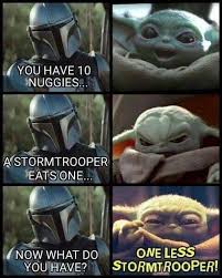 Baby yoda asks for chicky nuggies and choccy milk, continuing the legacy of other childlike memes such as smol, smol bean, and doggo. Baby Yoda Memes Clean Chicky Nuggies