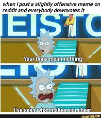 Most downvoted comment for a while. When I Post A Slightly Offensive Meme On Reddit And Everybody Downvotes It Ifunny