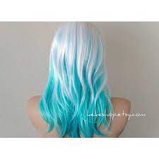 White Blue Ombre Hair Wig Medium Length Straight Layered Hair Two Color Ombre Wig White Ombre Hair Blue Ombre Hair Turquoise Hair Ombre