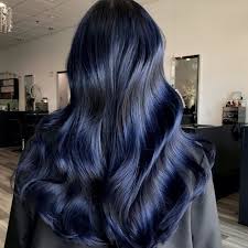 Long Black And Blue Ombre Hair That Shine Tho Midnight Blue On Previous Lightened Hair By Adding More Depth And Longev Hair Color For Black Hair Blue Black Hair Color Midnight Blue Hair
