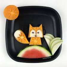 Persimmon Fox Food Art Using Persimmon Apple And Chocolate Fruit Art Kids Food Art For Kids Food Art
