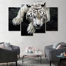 Safari white bengal tiger wall mount sculpture statue decor lodge cabin. White Tiger Canvas Painting Animal Wall Art Home Decor Poster Living Room Bedroom Painting Frameless Wish