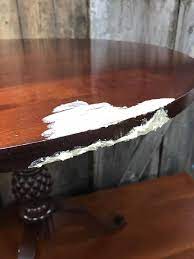 Dog Ate Your Furniture How To Repair Paint A Chewed Pedestal Table Repair Wood Furniture Wood Repair End Table Makeover