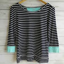 talbots striped 3 4 sleeve navy tee petite