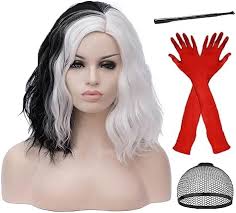 Amazon.com : Mersi Black White Wigs for Cruella Deville Costume Women  Cruella Deville Wig with Red Gloves Cute Soft Wigs for Halloween Costume  S080BW : Beauty & Personal Care