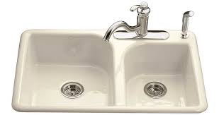 4.6 out of 5 stars. Kohler K 5948 4 96 Efficiency Drop In Cast Iron 33 In 4 Hole Double Bowl Kitchen Sink In Biscuit
