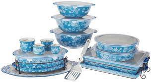 Temp Tations Floral Lace 18 Pc Bake And Serve Set Light Blue Temptations Serving Set Temptations Cookware Baking Cups