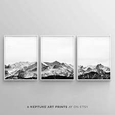 3 Piece Black And White Mountain Poster Print Wall Art Set Of 3 Minimalist Snow Mountain Printable Modern Landscape Home Decor Digital Black And White Mountains Mountain Print Mountain Wall Art