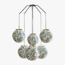 Green glass / matt black metal cable: Ceiling Lamp King Sun Murano X6 Green And Blue Pierre Gonalons The Invisible Collection