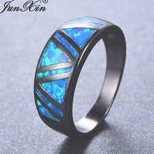 Junxin Male Female Blue Fire Opal Ring Vintage Black Gold Filled Jewelry Wedding Rings For Men And Wo Cool Wedding Rings Mens Wedding Rings Black Wedding Rings