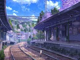 Download 2048x1536 Anime Train Station Girl Summer Purple Flowers Wallpapers For Ainol Novo 9 Spark Wallp Anime Scenery Scenery Wallpaper Anime Background