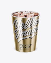 Metallic Soda Cup With Ice Mockup Front View High Angle Shot In Cup Bowl Mockups On Yellow Images Object Mockups Mockup Free Psd Soda Cup Mockup