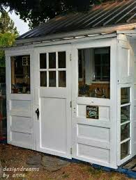 Neat Garden Shed Idea Using 3 Old Repurposed Doors Garden Shed Diy Shed Landscaping Shed
