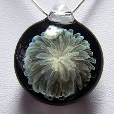 Silver Ghost Dahlia Flower Glass Lampwork Pendant Sra Lampwork Pendant Silver Pendant