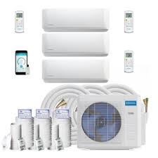 The diy mini split systems listed below are specifically designed for consumers who do not want to hire a hvac contractor to perform the installation. Mrcool 36k Btu H Ductless Mini Split System 3 Zone 9k 9k 24k 25 50 50 Ft Kit 45a 230v Mrcool Diym336hpw03b11 Homelectrical Com