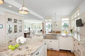 Choose your cabinets from a variety of styles & colors. Galaxy White Granite Countertop Installation Project In Clifton Nj Antique White Kitchen Granite Countertops Kitchen Antique White Kitchen Cabinets