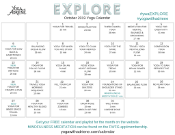 October 2019 Yoga Calendar Explore Yoga With Adriene Free Yoga Yoga Everyday