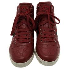 Authentic men gucci high top sneakers size 11 men. Gucci Red Guccissima Leather Web Detail High Top Sneakers Size 42 5 Gucci Tlc