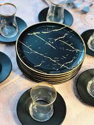 glam cay takimi mermer desen siyah pasta seti