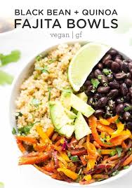 Black Bean Quinoa Fajita Bowls Simply Quinoa Recipe Bean Recipes Vegetarian Recipes Dinner Fajitas