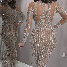 Silver Evening Dresses Long Sleeve Mermaid Sparkle Elegant Evening Gown 2020 Robe De Soiree 2019 Evening Gowns Elegant Dinner Gowns Silver Evening Dress