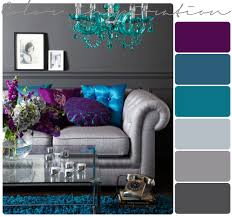 Light Gray Walls Purple Carpet Turquoise And Purple Accessories With White Accents Living Room Color Schemes Room Color Schemes Living Room Color