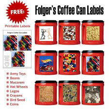 Comes in several classic colors. Free Printable Folger S Coffee Can Labels Folgers Coffee Container Crafts Folgers Coffee Coffee Can Crafts