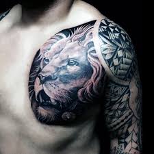 Black And Grey Chest Tattoo Men Top 73 Lion Chest Tattoo Ideas 2020 Inspiration Guide Lion Chest Tattoo Chest Tattoo Tattoos For Guys