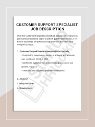Customer Support Specialist Job Description Job Description Template Job Board Job Description