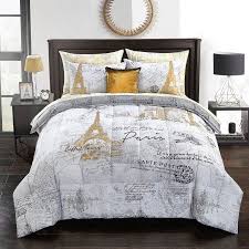 Mainstays 6 8 Piece Paris Bed In A Bag Set With Bonus Sequin Pillow King Gold Walmart Com Paris Bedding Twin Bed Sets Paris Comforter Set