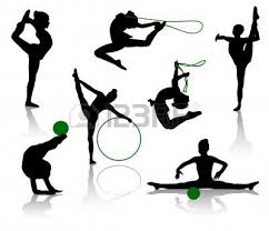 Silhueta do logotipo da mulher de ginástica no chão. Silhouettes Of Gymnasts With Various Sports Subjects A Ball Desenhando Corpo Feminino Ginastica Ritmica Ginastica Artistica