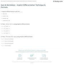 This is the currently selected item. Quiz Worksheet Implicit Differentiation Technique Formula Study Com