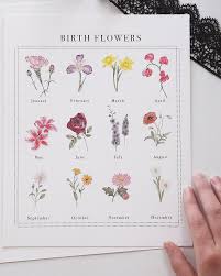 Birth Flower Chart Watercolor Artwork Print Birth Flowers
