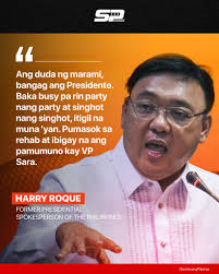 RESIGN AND REHAB” Ipinanawagan ni dating Presidential Spokesperson Harry  Roque ang pansamantalang pagbibitiw sa pwesto ni Pangulong Ferdinand  “Bongbong” Marcos Jr. upang magbigay-daan kay Vice President Sara Duterte,  sa gitna ng nagpapatuloy
