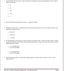 Solved Assuming Bits 8 And Using 2 S Comp Represent T Chegg Com