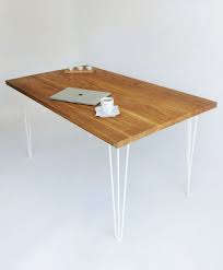 Oak Top Dining Table With White Hairpin Legs Hairpin Dining Table Hairpin Leg Dining Table Dining Table