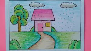 Easy rainy season drawing tutorials for beginners and advanced. How To Draw Easy Scenery For Kids Rain Drawing Youtube