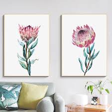 How to paint watercolor flowers on wall. Protea Botanical Watercolor Flowers Wall Art Canvas Painting Large Floral Posters And Prints Wall Pictures For Home Room Decor Nordic Wall Decor