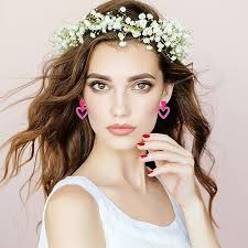 TUISER 2 Pairs Hot Pink Heart Earrings For Women Red Baublebar Earrings  Acrylic Candy-colored Earrings Lightweight Double Love Heart Drop Earrings  B: Buy Online at Best Price in UAE