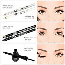 صورة توضيحيه لكيفية استخدام كل قلم الاسود السائل فوق الجفن الاسود الشمعي داخل العين الاسود الناشف تح top makeup products eye makeup contour makeup