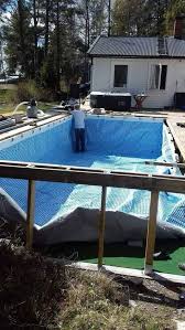 Hanging A Rectangular Intex Ultra Frame Pool Directly From The Pool Deck Trouble Free Pool In 2020 Diy Swimming Pool Swimming Pools Backyard Rectangular Pool