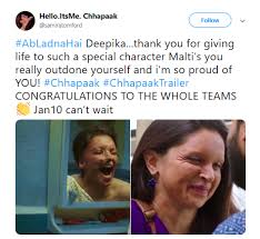 Drama , movies , افلام هندية Chhapaak Trailer Social Media Hails Deepika Padukone For The Upcoming Film Being Her Best Performance Masala Com